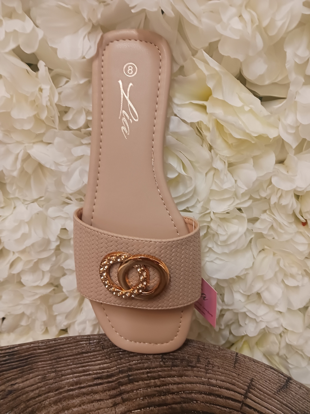 Lia Nude Slide Sandal with Gold Accent